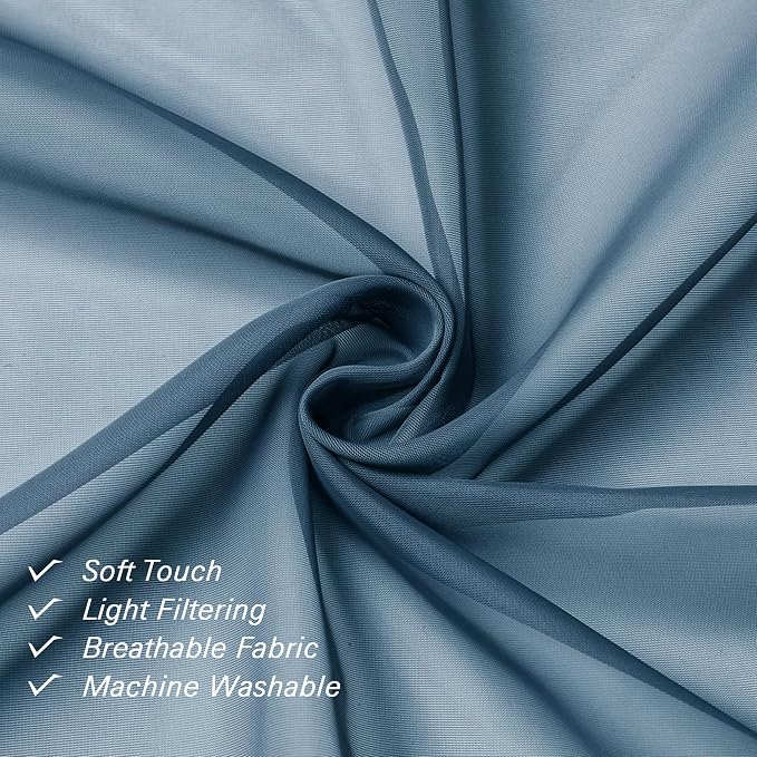 Lecloud Dusty Blue Sheer Curtains 90 Inches Long 2 Panels, Light Filtering - Image 7