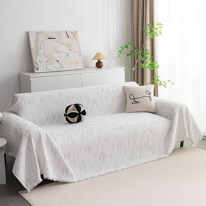MYSKY HOME Boho Couch Cover White Sofa Covers - Image 2