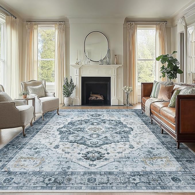 AMADA HOMEFURNISHING 8x10 Area Rug, Washable Low-Profile Large Area Rug by AMADAHOMEFURNISHING