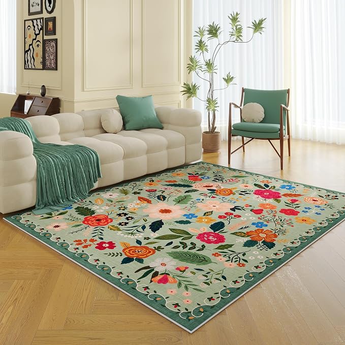 Rugcomf Living Room Rug 5x7 Rug Machine Washable Boho Area Rug Non Slip Floral - Image 8