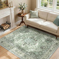 Area Rugs 4'x6' Washable Non-Slip, Floral Vintage Distress Print Pattern by RELEANY