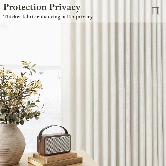 Pinch Pleated 54 Inch Cream Short Semi Sheer Linen Curtains 54 Inches Long | - Image 6