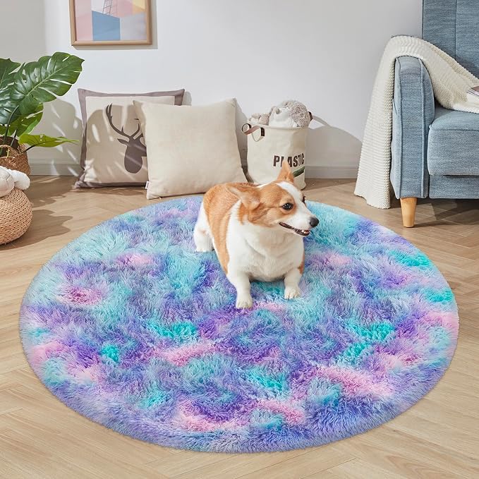 4x4 ft Tie Dye Rainbow Round Rug - Image 5