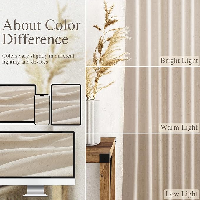 Cream Beige Linen Curtains for Living Room 105 Inches Long Light Filtering Semi - Image 3