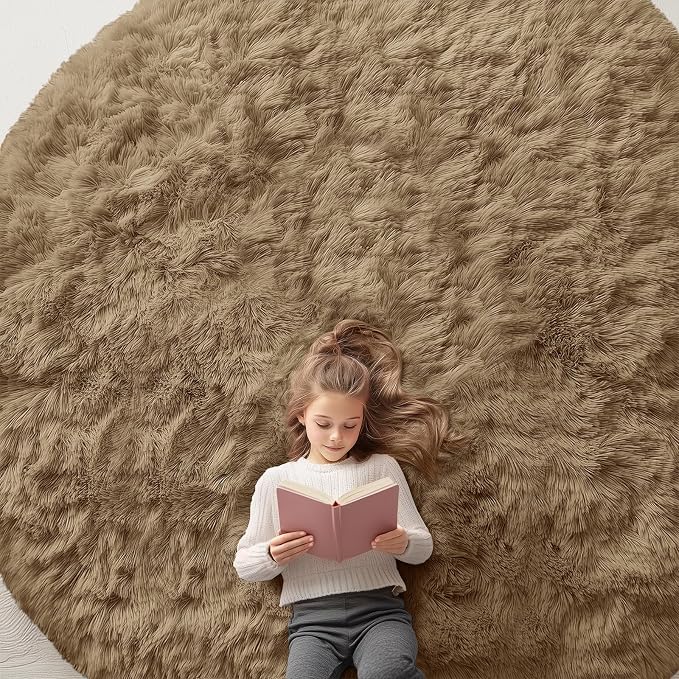 OLANLY Taupe Round Rugs for Bedroom by OLANLY