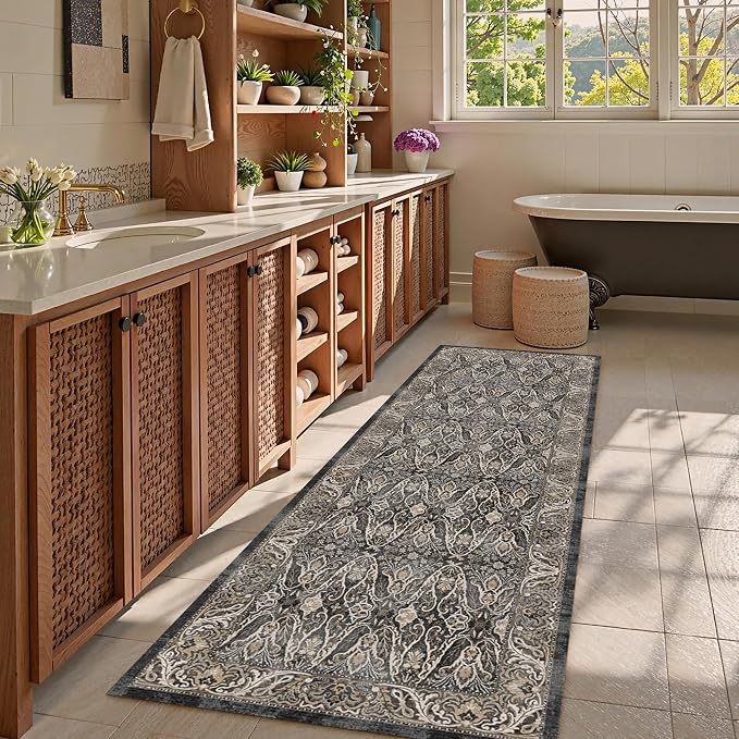 Washable Area Rug 2'6'' x 8' Vintage Traditional Persian Mat - Image 2