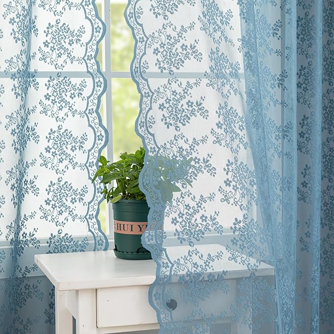YJ YANJUN Vintage Lace Curtains 63 Inch Length-Victorian Floral Pattern Stone by YJYANJUN