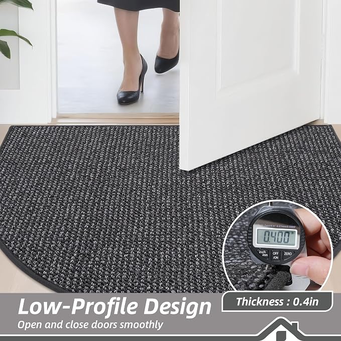 BEQHAUSE Dirt Trapper Door Mat 32" x 48" Half Circle Non Slip, Charcoal | - Image 5