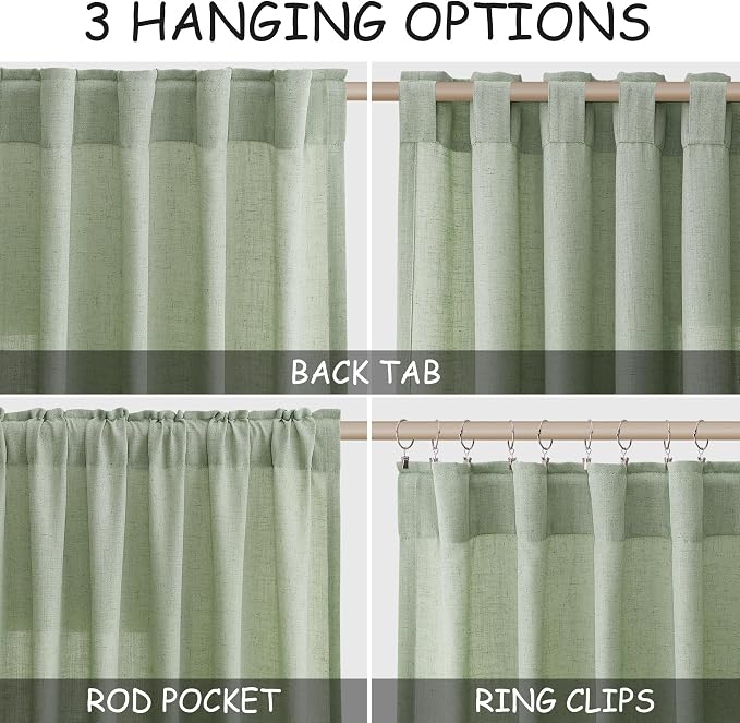 Nanspring Mist Sage Linen Curtains 72 Inch Length - Image 2