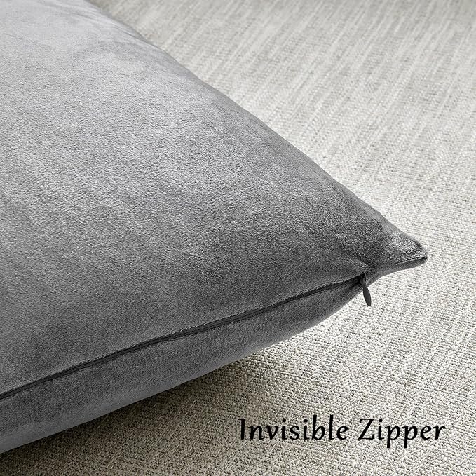 GIGIZAZA 22x22 Velvet Pillow Covers Set of 2, Dark Grey Throw Pillows Modern - Image 4