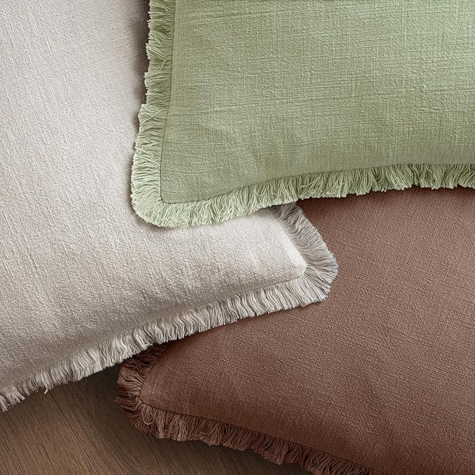 MIULEE Decorative Throw Pillow Covers Neutral Linen Fringe Throw Pillows Euro - Image 4