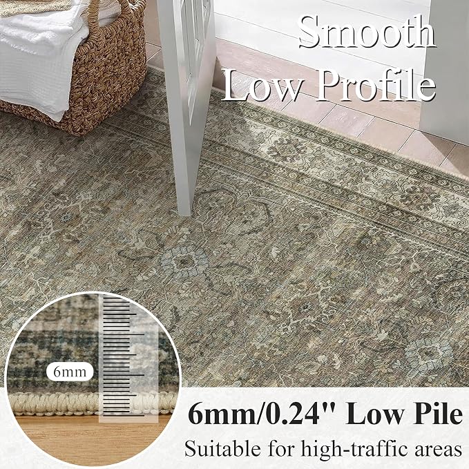 Schweek 2x6 Hallway Runner Rug Washable Non Slip Rugs Vintage Brown Grey | - Image 4