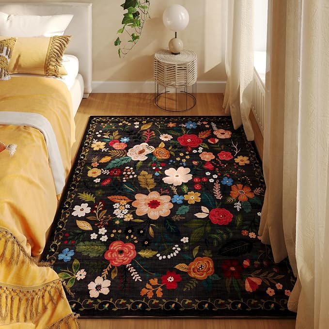 Rugcomf Bedroom Rug 3x5 Rug Washable Area Rug Non Slip Low Pile Boho Floral - Image 2