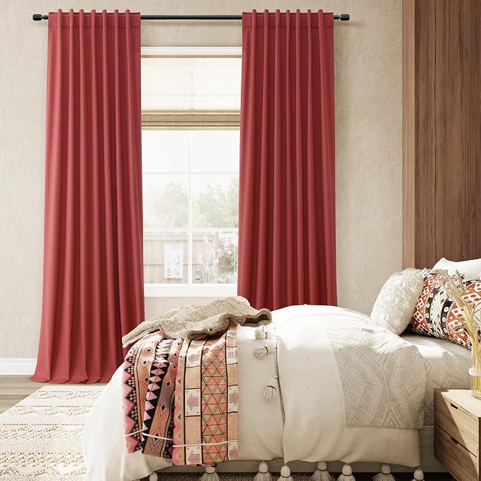 Guken Red 100% Blackout Linen Curtains 84 Inch Length 2 Panels Set - Image 8
