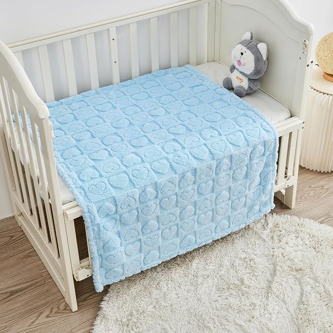 Sherpa Fleece Baby Blanket Heart Checkered Blanket, Ultra Soft Fluffy Premium - Image 5