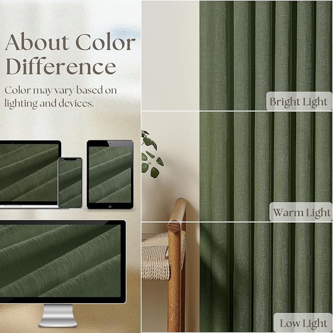 108 Inch Linen Memory Trained Pleated Curtains Olive Green - Image 4