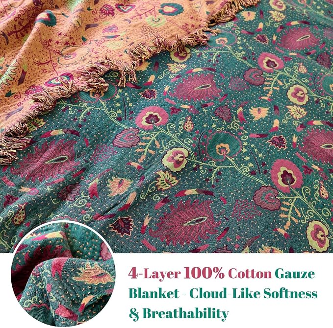 MSGKV Boho Throw Blanket for Couch and Sofa Cotton Blankets for Living Room - Image 3