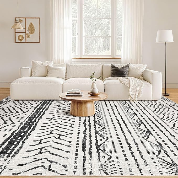 Nakagishi Black Rug Living Room 5X7: Washable Boho Large Neutral Soft Rug - Image 4