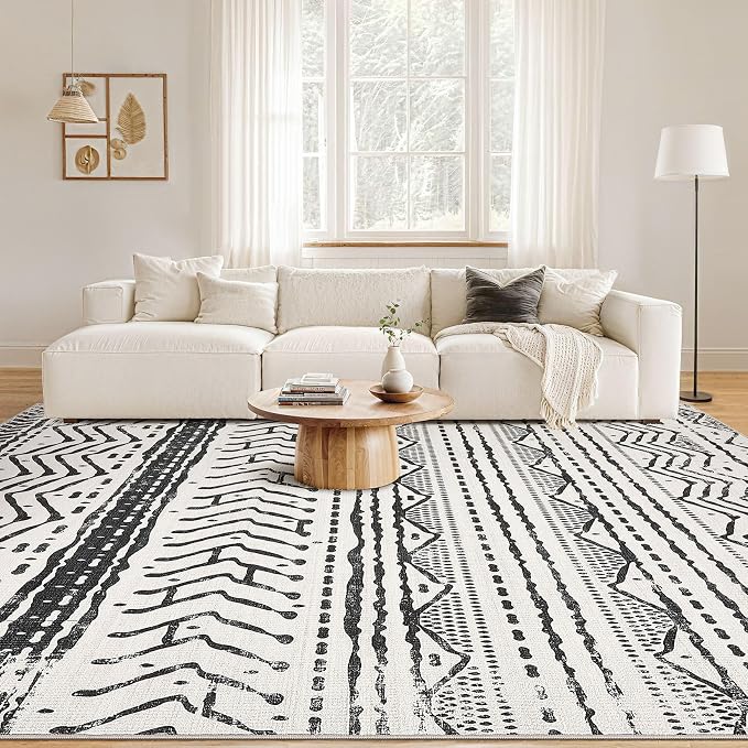 Nakagishi Black Rug Living Room Rugs: 9x12 Machine Washable Boho Large Neutral - Image 4