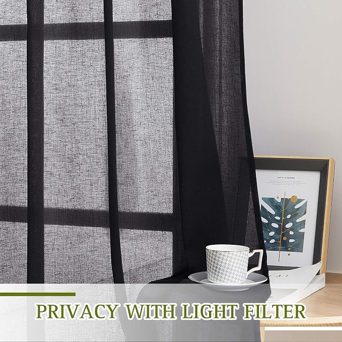NICETOWN Natural Flax Sheer Linen Curtains Grommet Top, Semitransparent - Image 4