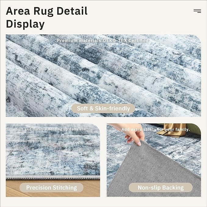 Abstract Rug 8x10 Large Living Room Rugs Neutral Modern Washable Area Rugs - Image 6