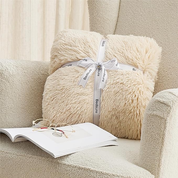 Bedsure GentleSoft Fluffy Beige Throw Blanket - Image 7