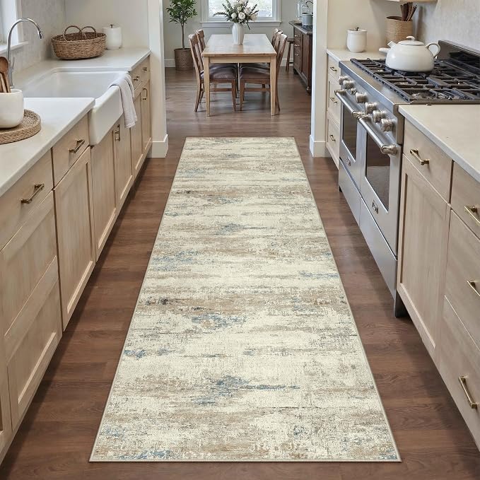 PureCozy 2x8 Runner Rug Washable Beige Brown Abstract Modern Neutral Hallway by PureCozy
