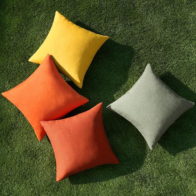 MIULEE Pack of 4 Decorative Outdoor Throw Pillow Covers Linen Waterproof Pillow - Image 4