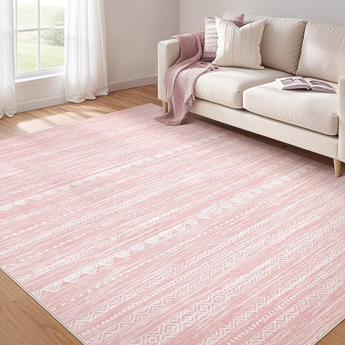 Nakagishi Pink Rugs for Bedroom Girls: 4x6 Washable Boho Large Neutral Area Rug by NakagishiAreaRug