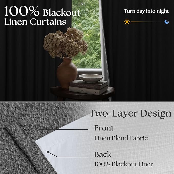 Dark Grey Pleated Thick Linen Blackout Curtains 102 Inches Long - Image 2