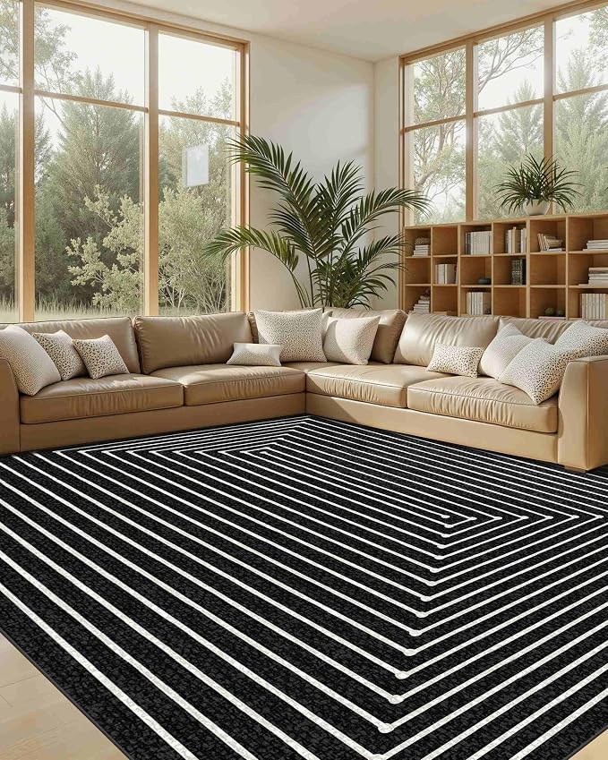 Latte&Fog 9x12 Area Rug for Living Room, Extra Large Black Modern Abstract - Image 4
