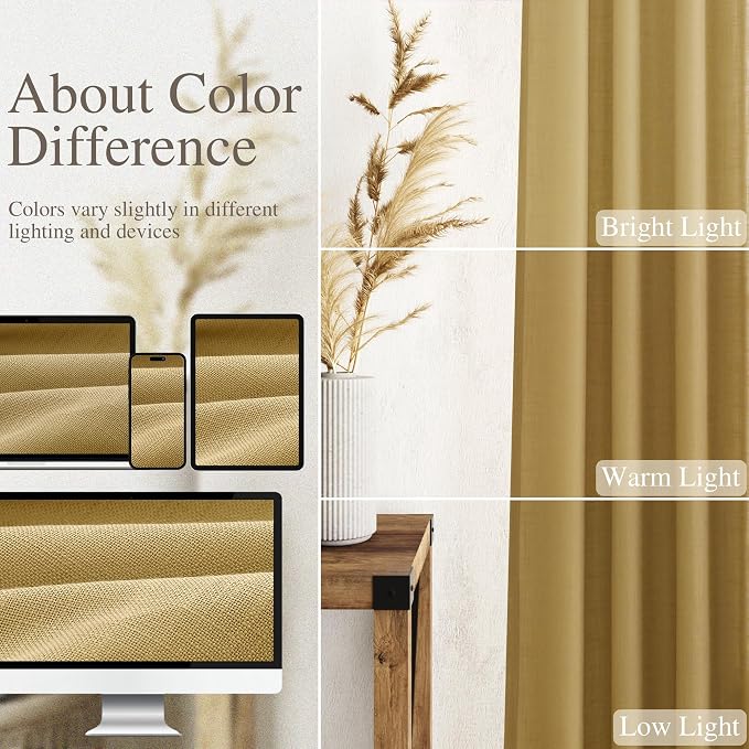 Nanspring Gold Linen Curtains 84 Inch Length 2 Panels Set - Image 3