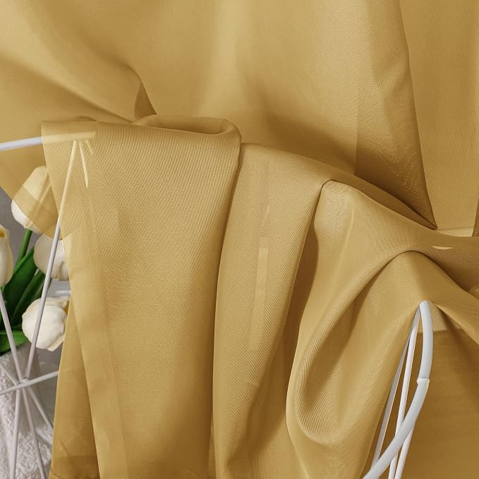 Chyhomenyc Gold Sheer Curtains 45 Inch Long 2 Panels, Short Voile Drapes - Image 2