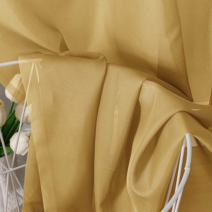Chyhomenyc Gold Sheer Curtains 36 inch Length 2 Panels Set, Light Filtering - Image 3