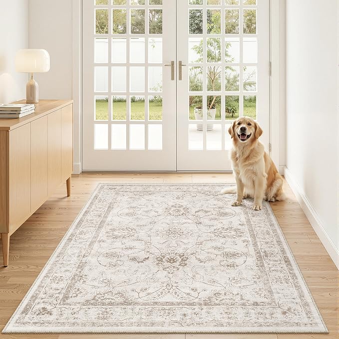 Madane 3x5 Area Rugs for Entryway, Washable Vintage Low Pile Non-Slip Throw by Madane