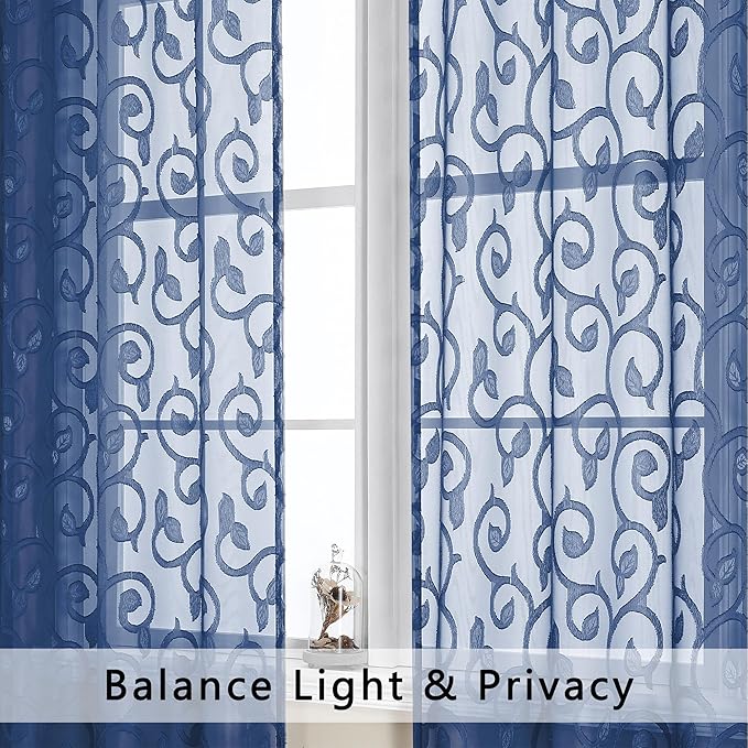OWENIE Furman Sheer Curtains 72 inches Long 2 Panels Set, Light Filtering Top - Image 2