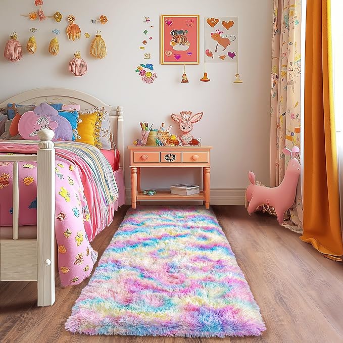 Rainbow Runner Rugs for Bedroom, 2x6 Rug Runners for Cute Girls Room, Bedside - Image 2