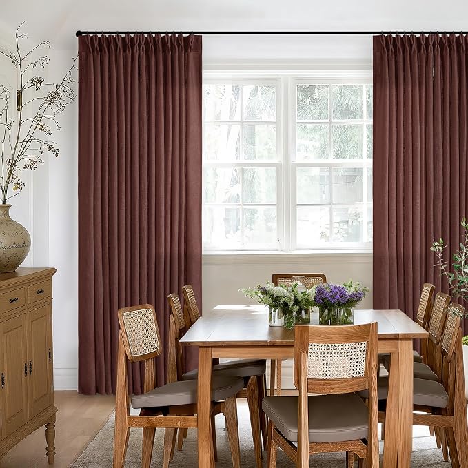 Dark Terracotta 80 Inch Pinch Pleated Linen Semi Sheer Curtains 2 Panels | - Image 7