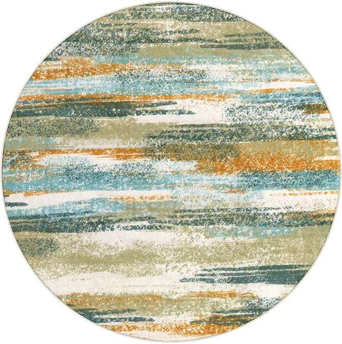 Lansny Modern Abstract Round Rug 5Ft, Soft Circular Dining Room Rug Thin Print - Image 9