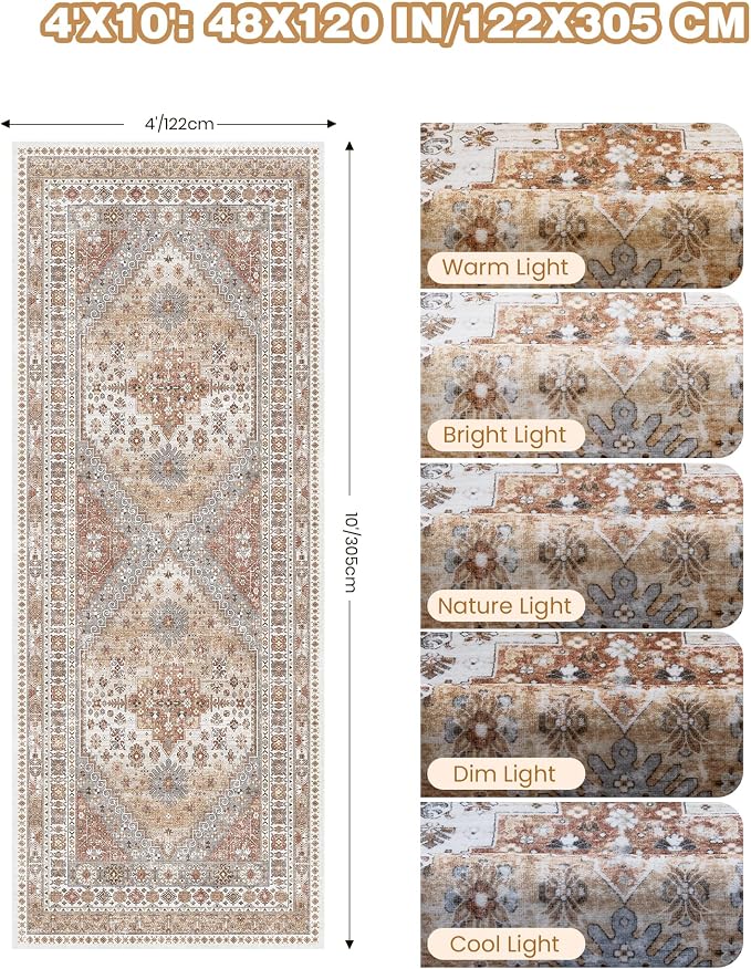 4x10 Runner Rug, Washable Hallway Runner Rug - Image 2