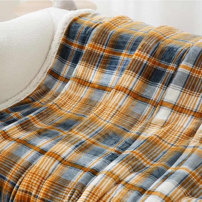 PU MEI Sherpa Blanket Queen Plaid Thick Bed Blanket, 80”*90” Super Soft Flannel - Image 2