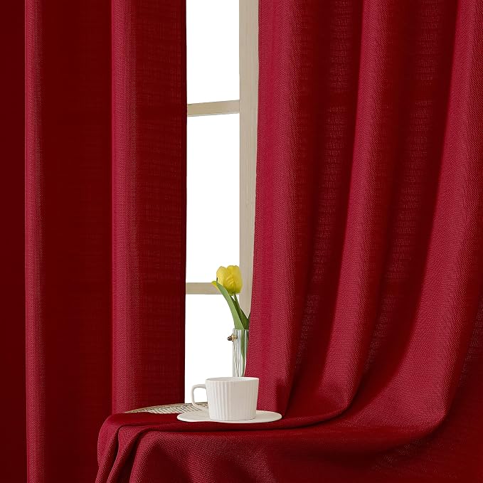 Chyhomenyc Red Valance for Windows, Light Filtering Faux Linen Textured Small - Image 7