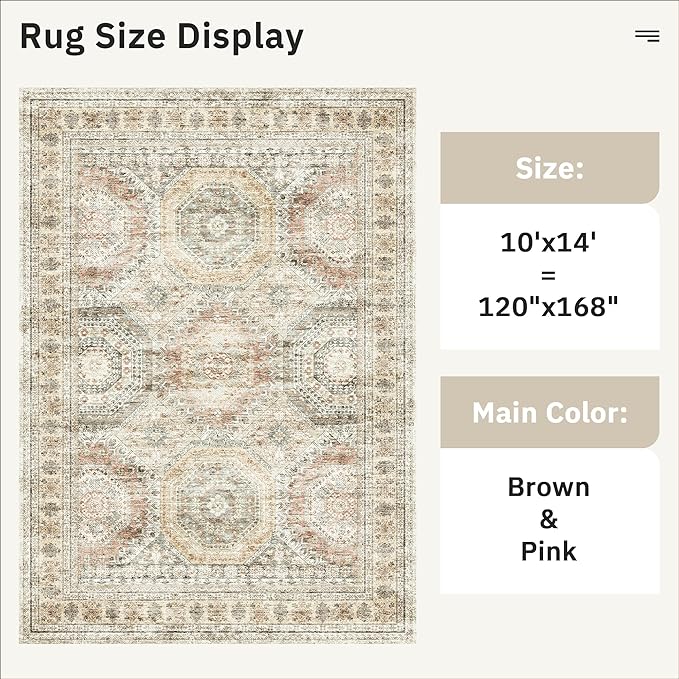 10x14 Area Rugs for Living Room, Non Slip Machine Washable Vintage Rugs - Image 3