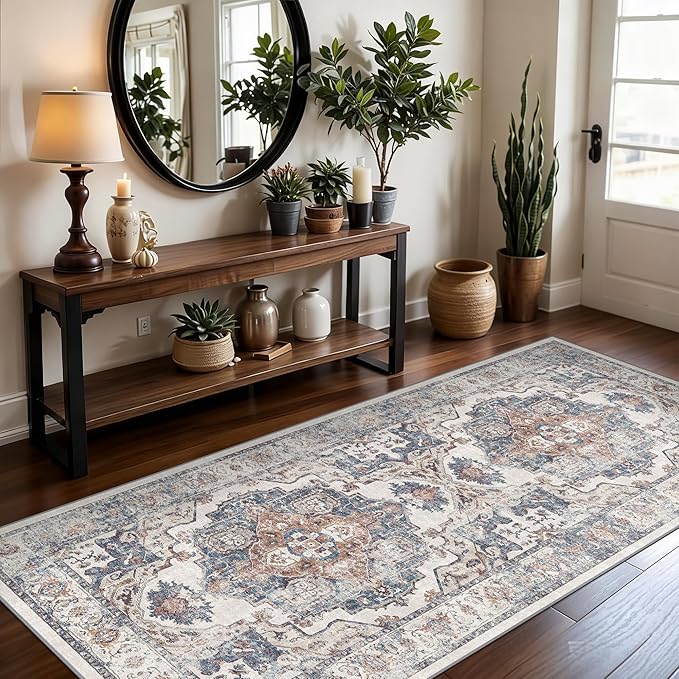 Washable 3x7 Hallway Runner Rug: Vintage 7ft Water-Resistant Soft Runner Rug by HYHAOYUNLAI