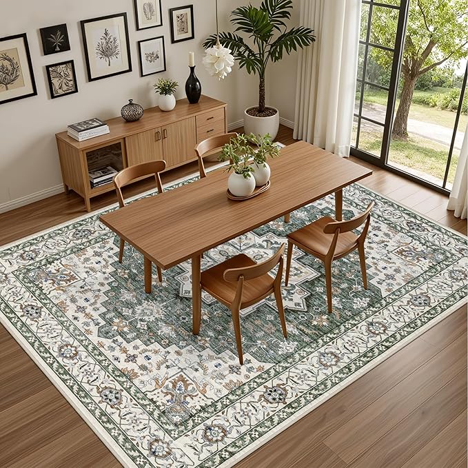 8x10 Area Rugs for Living Room: Washable Rug Soft Vintage Boho Medallion Carpet - Image 5