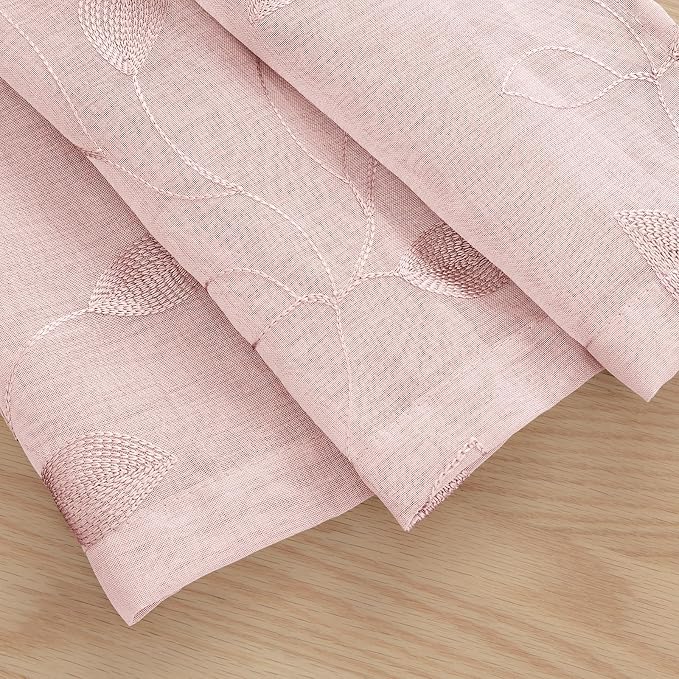 HOMEIDEAS Blush Pink Sheer Kitchen Curtains 52 x 54 Inch Length 2 Panels - Image 4