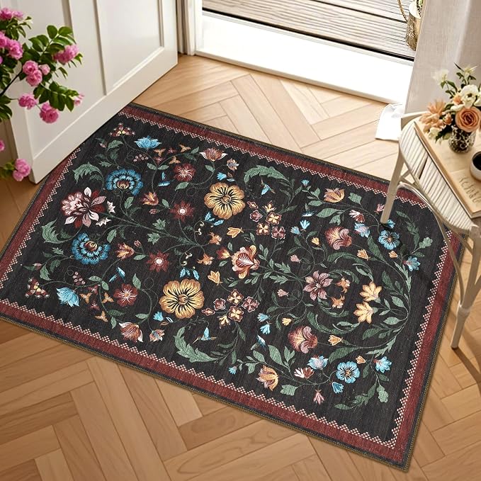 GarveeHome Floral Rug for Entryway 2x3 Rugs Machine Washable Boho Small Area by GarveeHome