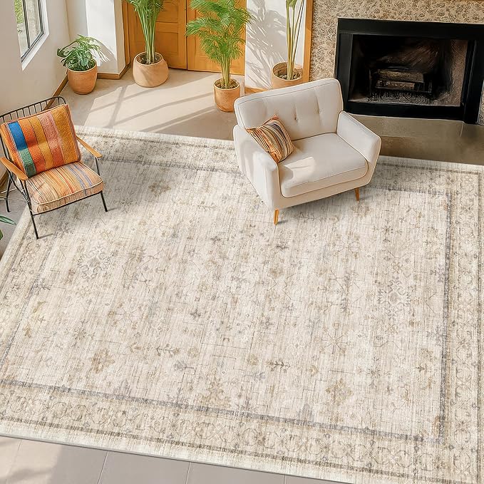 Washable Ivory 5x7 Rug for Bedroom, Home Office, Non Slip Dinning Rugs for - Image 3