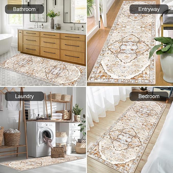 HEBE Hallway Runner Rug 2'x6' Washable Vintage Distressed Area Rugs Non Slip - Image 6