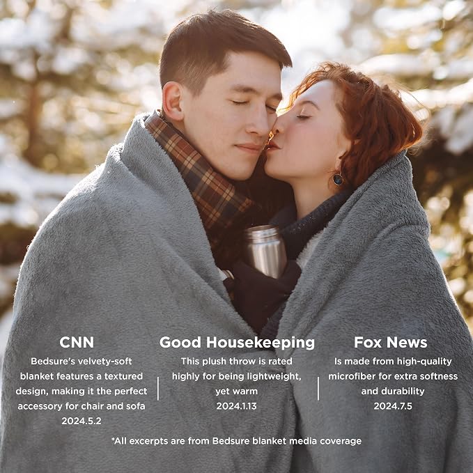Bedsure GentleSoft Fleece Blanket Twin Size Grey - Image 4